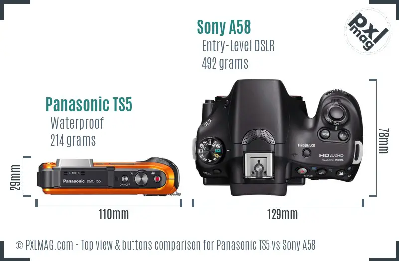 Panasonic TS5 vs Sony A58 top view buttons comparison