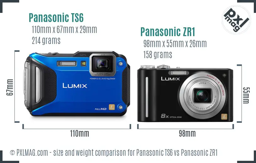 Panasonic TS6 vs Panasonic ZR1 size comparison