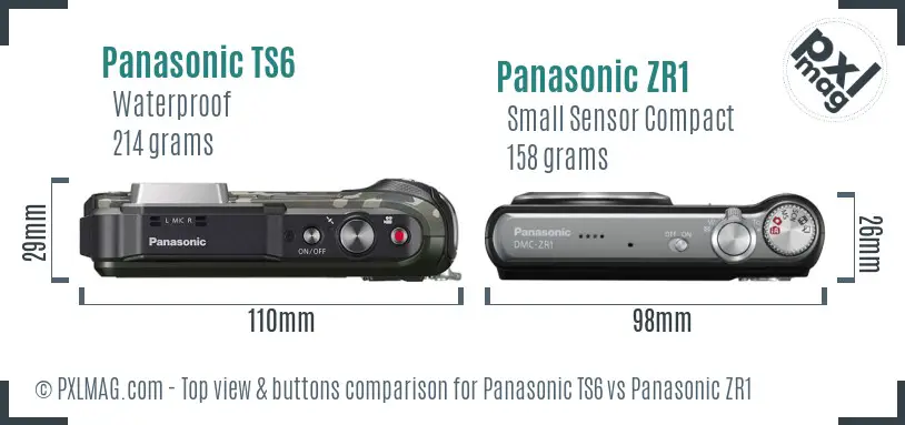 Panasonic TS6 vs Panasonic ZR1 top view buttons comparison