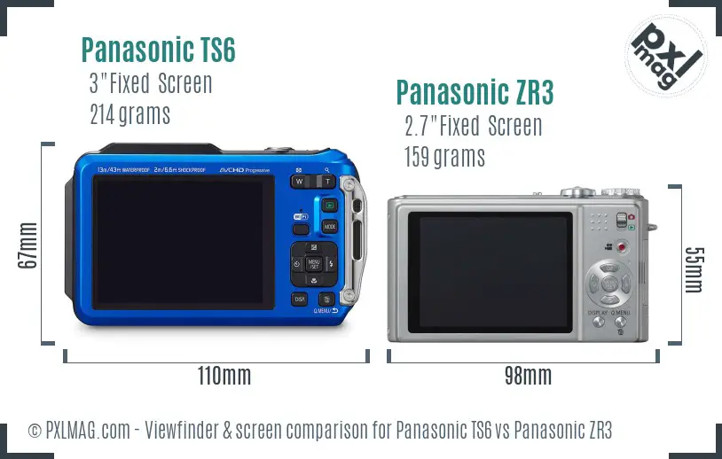 Panasonic TS6 vs Panasonic ZR3 Screen and Viewfinder comparison