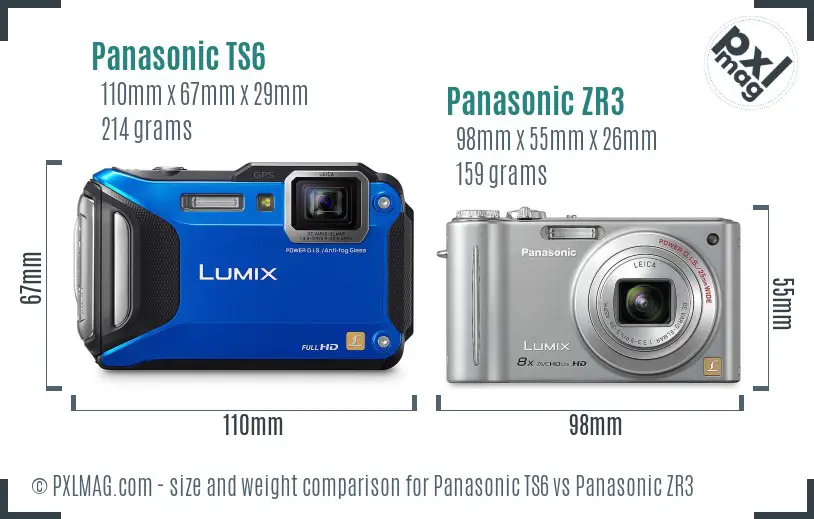 Panasonic TS6 vs Panasonic ZR3 size comparison