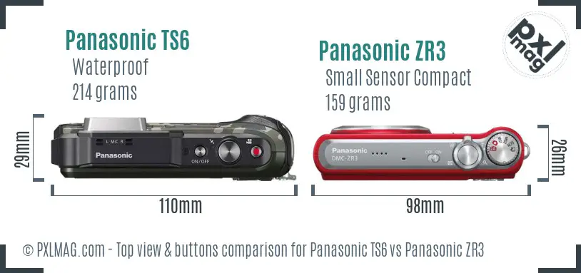 Panasonic TS6 vs Panasonic ZR3 top view buttons comparison