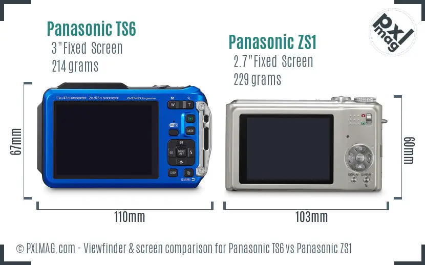 Panasonic TS6 vs Panasonic ZS1 Screen and Viewfinder comparison