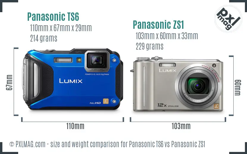 Panasonic TS6 vs Panasonic ZS1 size comparison