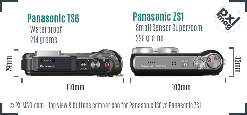 Panasonic TS6 vs Panasonic ZS1 top view buttons comparison