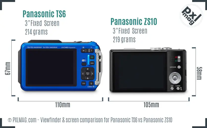 Panasonic TS6 vs Panasonic ZS10 Screen and Viewfinder comparison