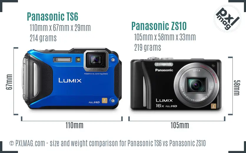 Panasonic TS6 vs Panasonic ZS10 size comparison