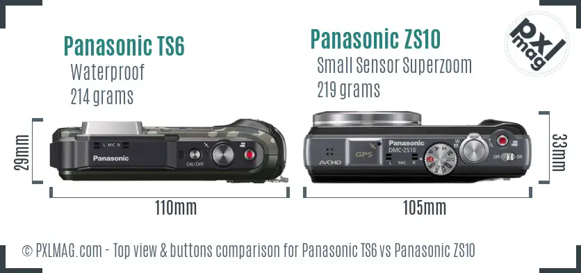 Panasonic TS6 vs Panasonic ZS10 top view buttons comparison