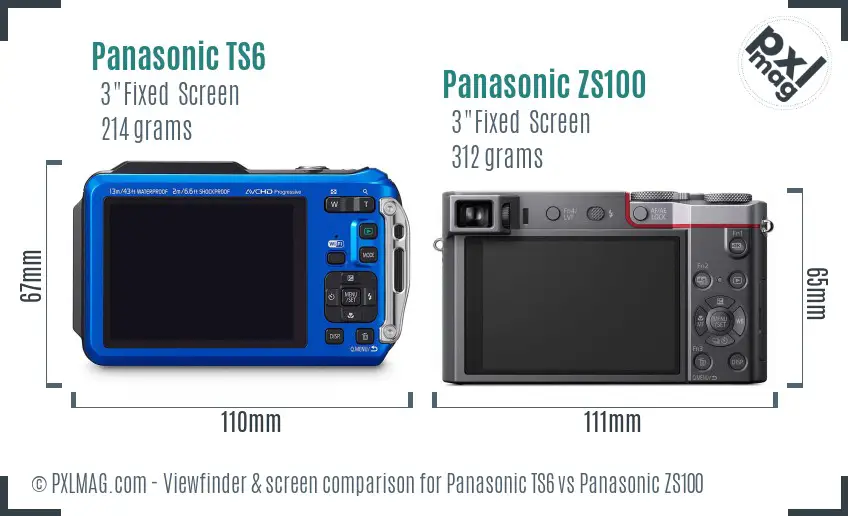 Panasonic TS6 vs Panasonic ZS100 Screen and Viewfinder comparison