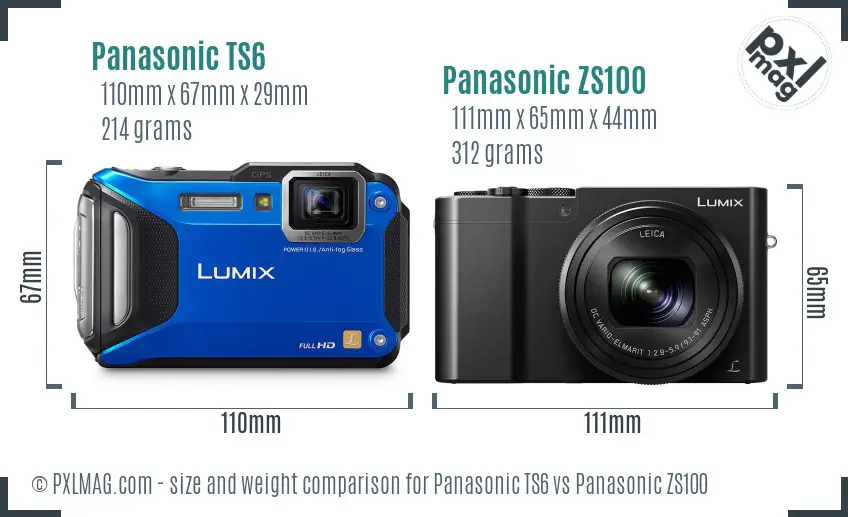 Panasonic TS6 vs Panasonic ZS100 size comparison