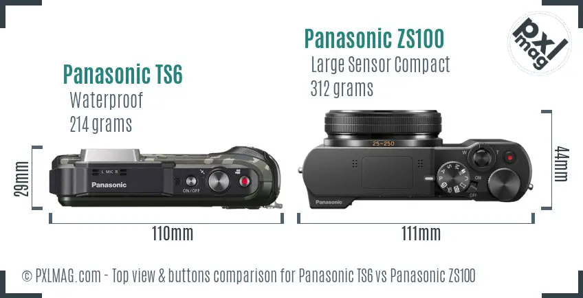 Panasonic TS6 vs Panasonic ZS100 top view buttons comparison