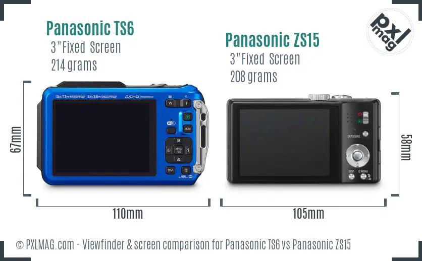 Panasonic TS6 vs Panasonic ZS15 Screen and Viewfinder comparison