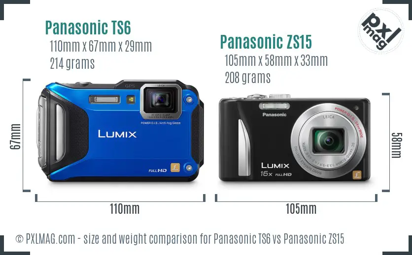 Panasonic TS6 vs Panasonic ZS15 size comparison