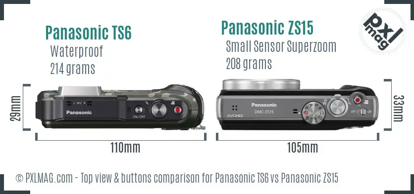 Panasonic TS6 vs Panasonic ZS15 top view buttons comparison