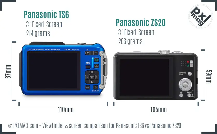 Panasonic TS6 vs Panasonic ZS20 Screen and Viewfinder comparison