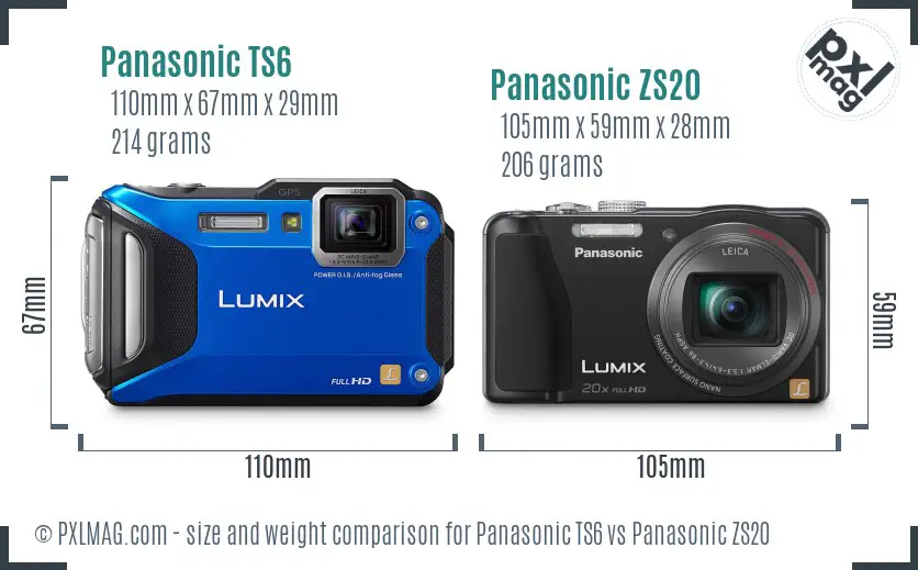 Panasonic TS6 vs Panasonic ZS20 size comparison