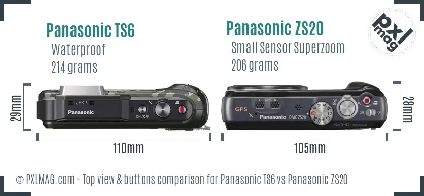 Panasonic TS6 vs Panasonic ZS20 top view buttons comparison