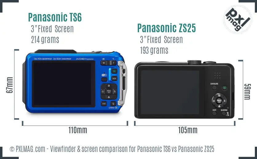 Panasonic TS6 vs Panasonic ZS25 Screen and Viewfinder comparison