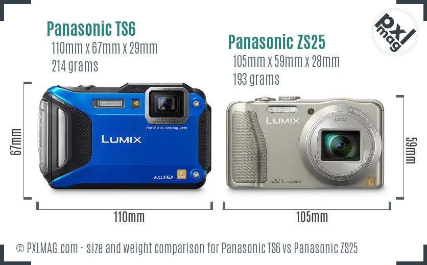 Panasonic TS6 vs Panasonic ZS25 size comparison