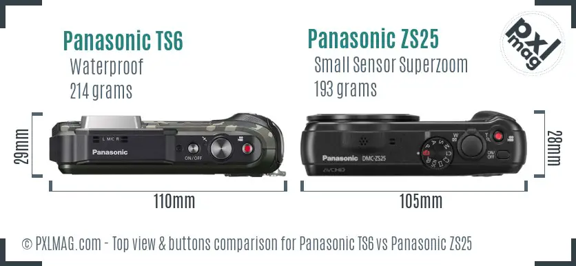 Panasonic TS6 vs Panasonic ZS25 top view buttons comparison