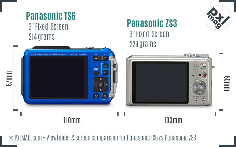 Panasonic TS6 vs Panasonic ZS3 Screen and Viewfinder comparison
