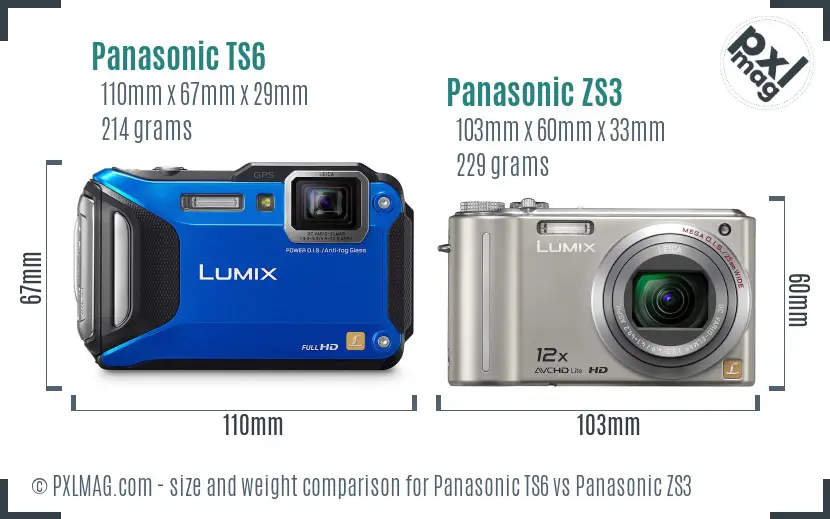 Panasonic TS6 vs Panasonic ZS3 size comparison