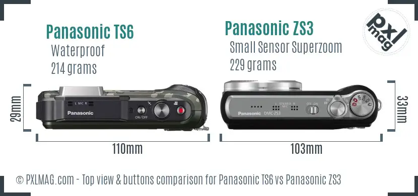 Panasonic TS6 vs Panasonic ZS3 top view buttons comparison