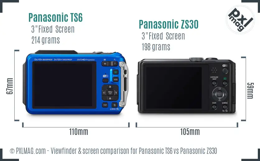 Panasonic TS6 vs Panasonic ZS30 Screen and Viewfinder comparison