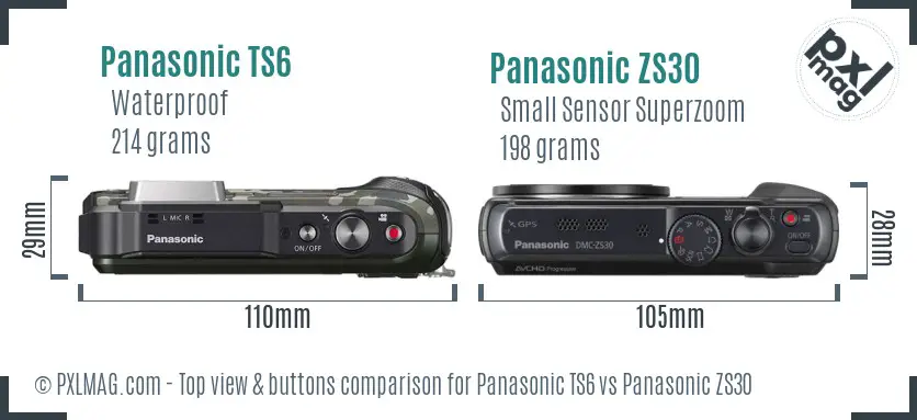 Panasonic TS6 vs Panasonic ZS30 top view buttons comparison