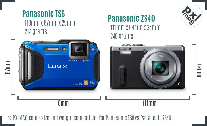 Panasonic TS6 vs Panasonic ZS40 size comparison