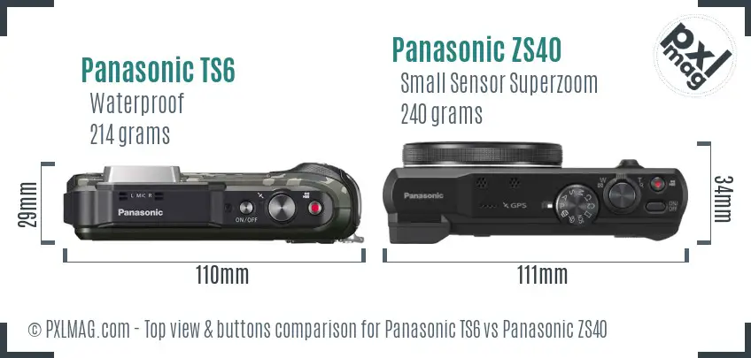 Panasonic TS6 vs Panasonic ZS40 top view buttons comparison
