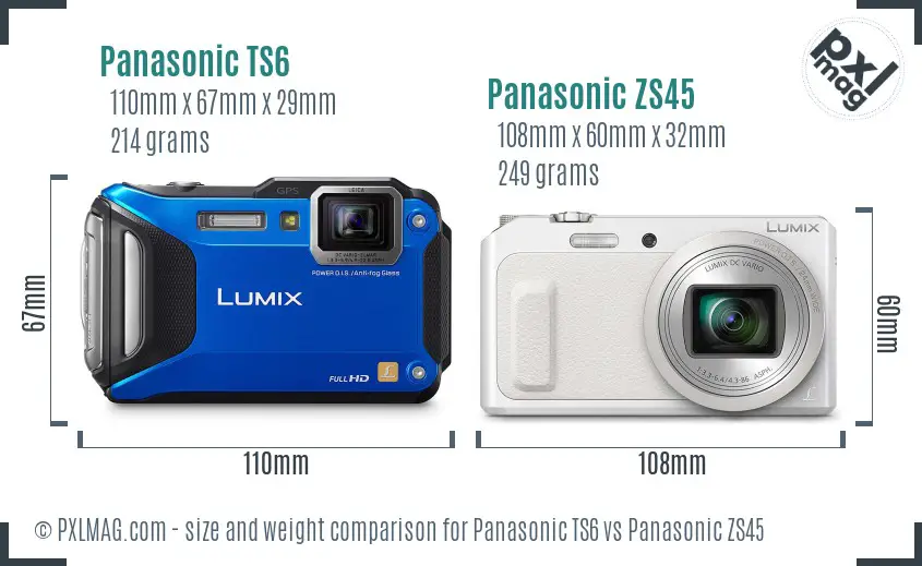 Panasonic TS6 vs Panasonic ZS45 size comparison