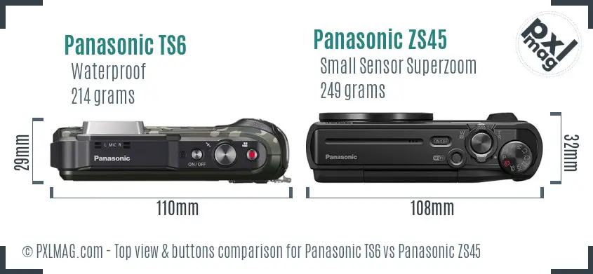 Panasonic TS6 vs Panasonic ZS45 top view buttons comparison