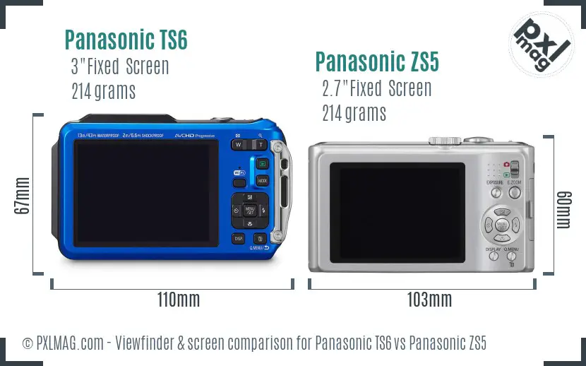 Panasonic TS6 vs Panasonic ZS5 Screen and Viewfinder comparison