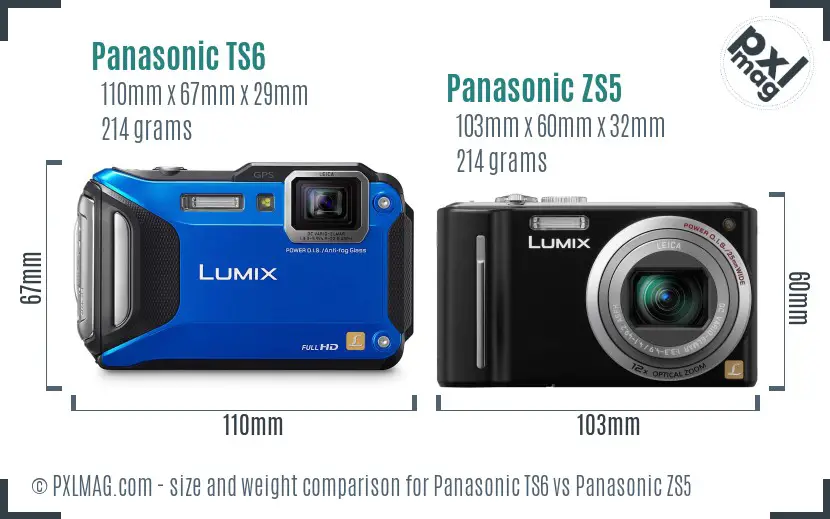 Panasonic TS6 vs Panasonic ZS5 size comparison