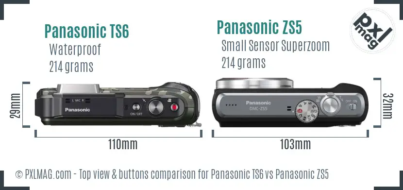 Panasonic TS6 vs Panasonic ZS5 top view buttons comparison