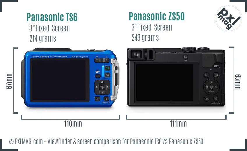 Panasonic TS6 vs Panasonic ZS50 Screen and Viewfinder comparison