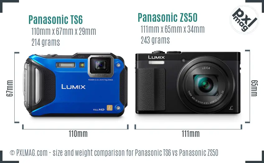 Panasonic TS6 vs Panasonic ZS50 size comparison