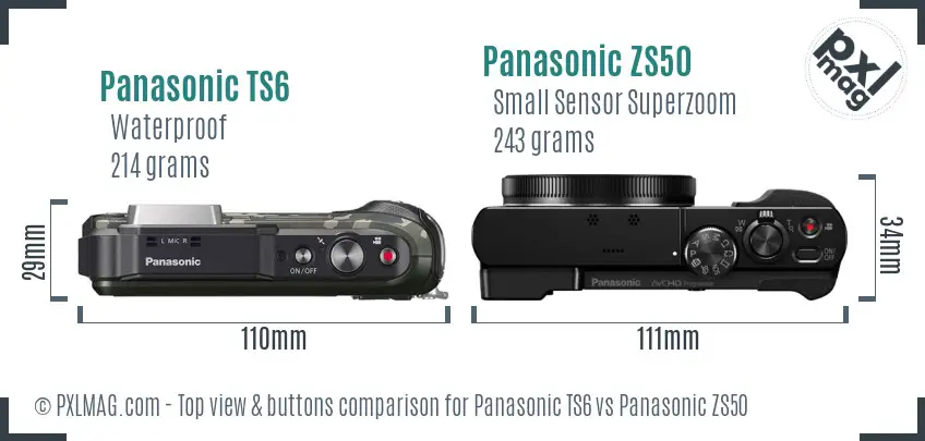 Panasonic TS6 vs Panasonic ZS50 top view buttons comparison
