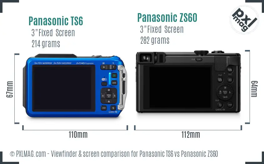 Panasonic TS6 vs Panasonic ZS60 Screen and Viewfinder comparison