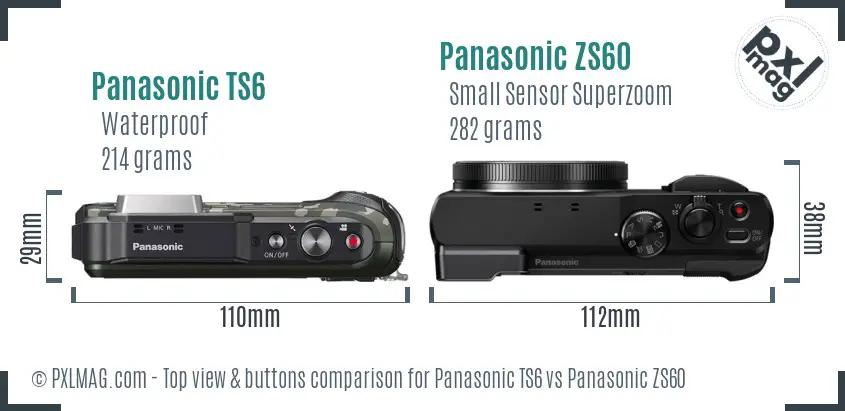 Panasonic TS6 vs Panasonic ZS60 top view buttons comparison