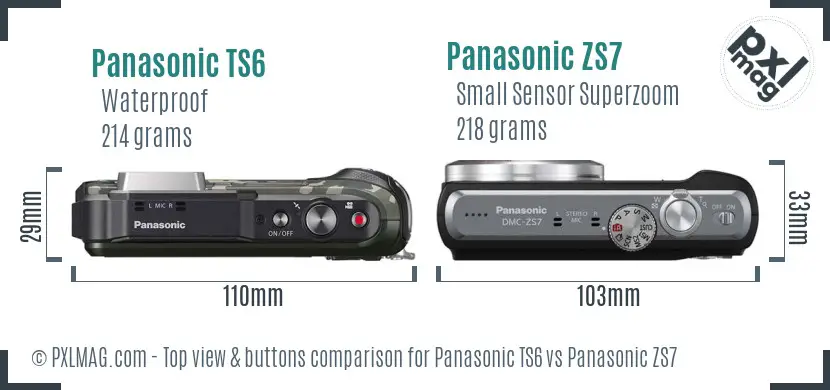 Panasonic TS6 vs Panasonic ZS7 top view buttons comparison