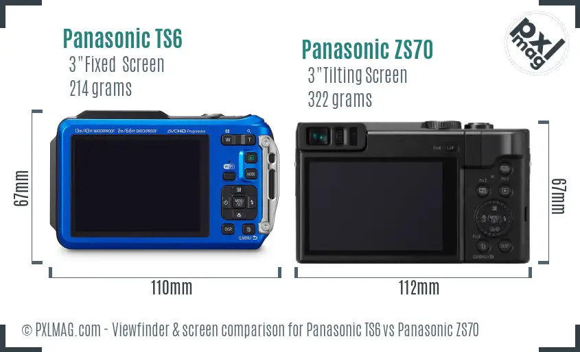 Panasonic TS6 vs Panasonic ZS70 Screen and Viewfinder comparison