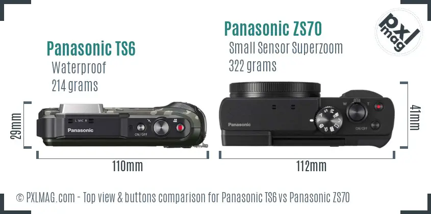 Panasonic TS6 vs Panasonic ZS70 top view buttons comparison