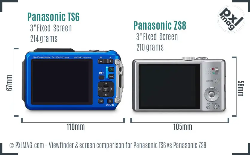 Panasonic TS6 vs Panasonic ZS8 Screen and Viewfinder comparison