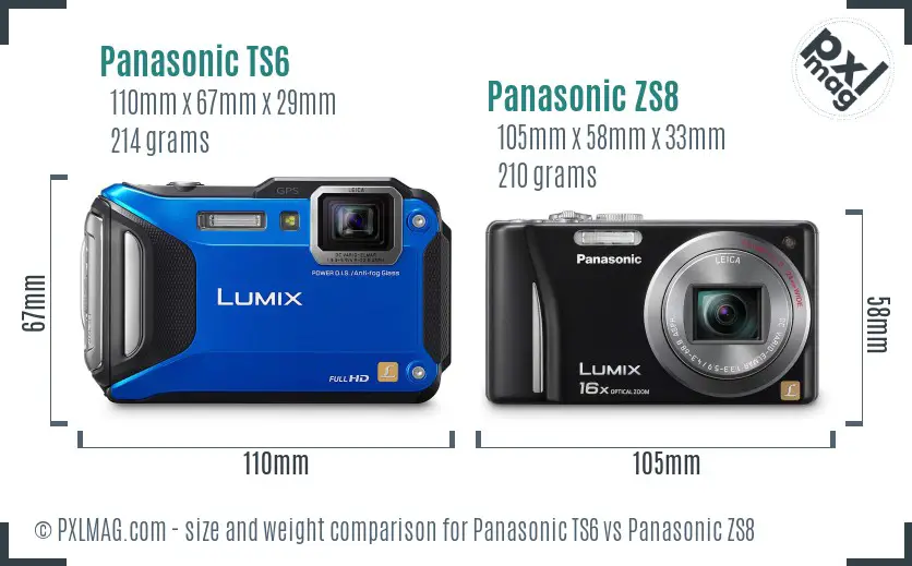 Panasonic TS6 vs Panasonic ZS8 size comparison