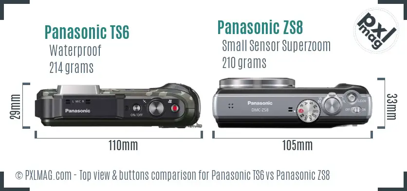 Panasonic TS6 vs Panasonic ZS8 top view buttons comparison