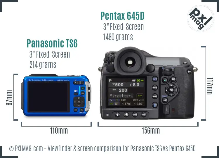 Panasonic TS6 vs Pentax 645D Screen and Viewfinder comparison