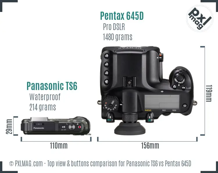 Panasonic TS6 vs Pentax 645D top view buttons comparison