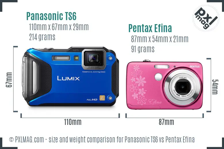 Panasonic TS6 vs Pentax Efina size comparison